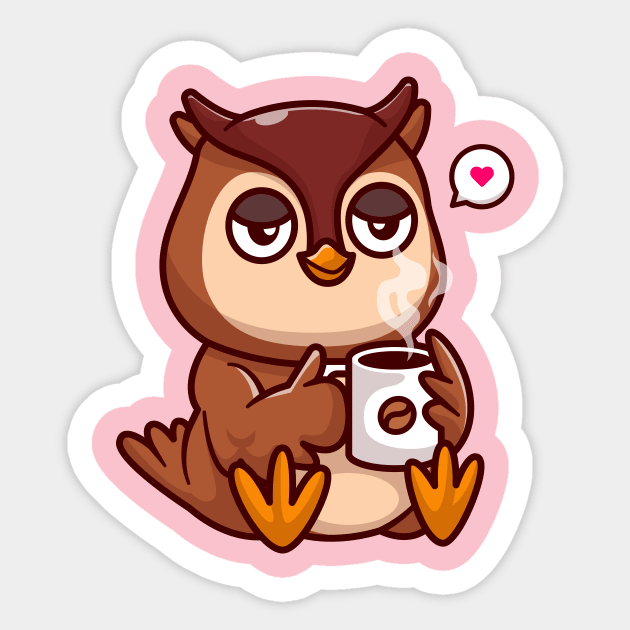 Cute Owl Drinking Coffee Cartoon Sticker by Catalyst Labs